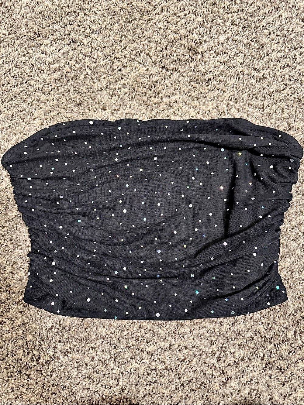 SHEIN Sparkly Sheer Mesh Black Crop Top Size Large